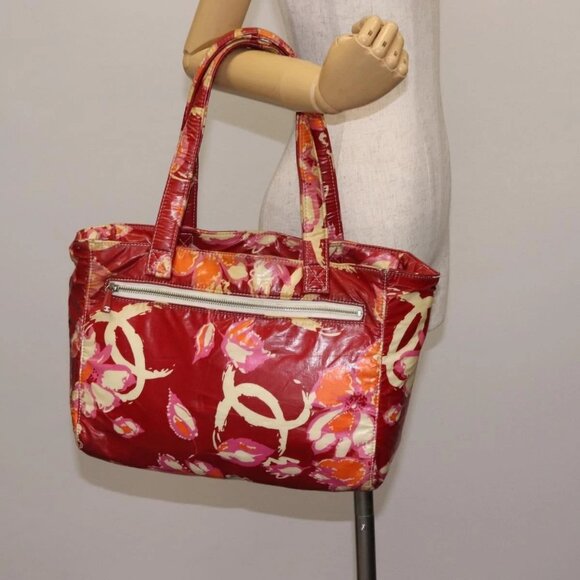 CHANEL High Summer Tote Bag Coated Canvas Red CC Auth - Picture 1 of 15